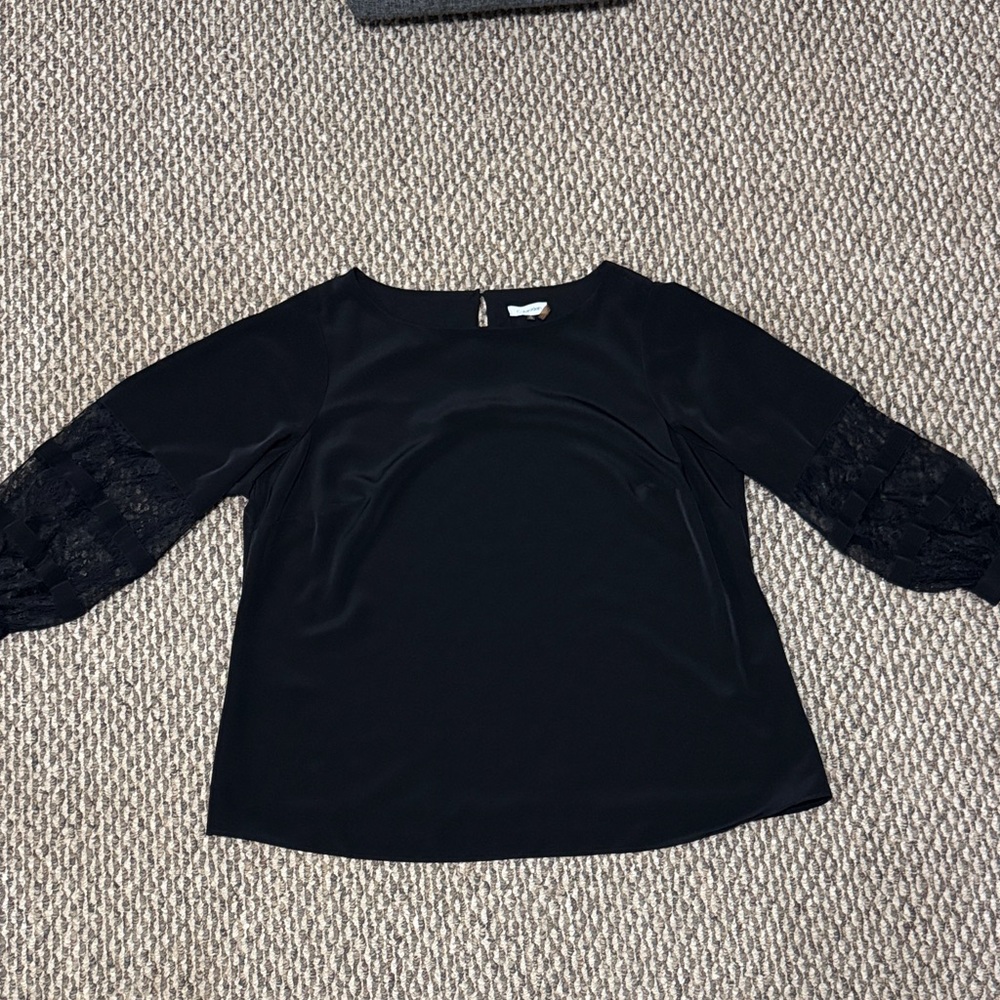 Calvin Klein Black Blouse with Lace Sleeves